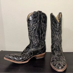 CORRAL Vintage Black Leather and Lizard Western Boots